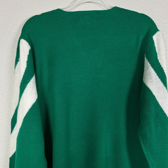 Maurada women plus size 2X knit sweater green white mohair blend chevron varsity - Picture 7 of 11
